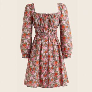 J.CREW Cinched Waist Cotton Floral Babydoll Mini Dress in Liberty Meadow Size 12